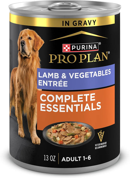 Purina Pro Plan Complete Essentials Wet Dog Food, Lamb and Vegetables and Turkey and Vegetables in Gravy Variety Pack - (Pack of 12) 13 Oz. Cans14