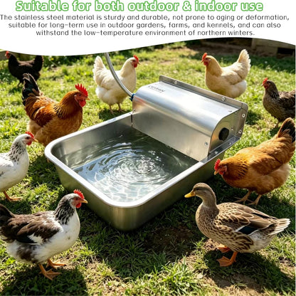 Automatic Dog Water Dispenser,Wide Mouth Design,Water Level Control | 11L Stainless Steel Outdoor Dog Water Bowl,With Float Valve Auto Refill for Dogs, Alpacas & Livestock,With 3/4" Brass Adapter3