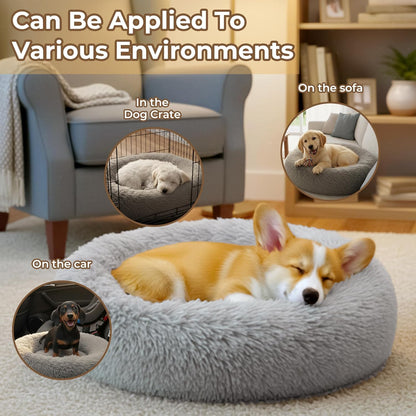 Calming Donut Dog and Cat Bed for Indoor Cats, Anti-Anxiety round Fluffy Soft Washable Small Pet Bed for Puppy and Kitten, Warming Comfortable Luxury Anti-Slip Waterproof Mute Base 20In Gray5