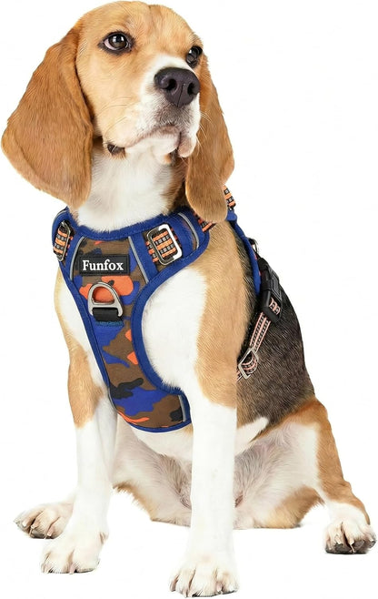 Funfox Dog Harness Medium Sized Dog, Vertical Handle Easy Control, No Pull Pet Vest Adjustable with 2 Leash Clips, Soft Material, Reflective Safe Night Walking for Small Medium Large Breed, Black, M49