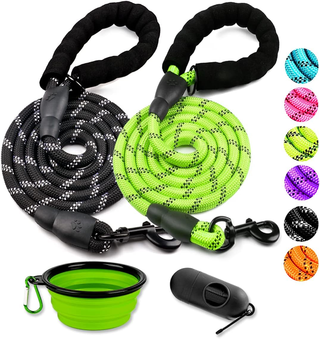 cooyoo-2-pack-dog-leash-5-ft-heavy-duty-comfortable-padded-handle-reflective-dog-leash-for-medium-large-dogs-with-collapsible-pet-bowl