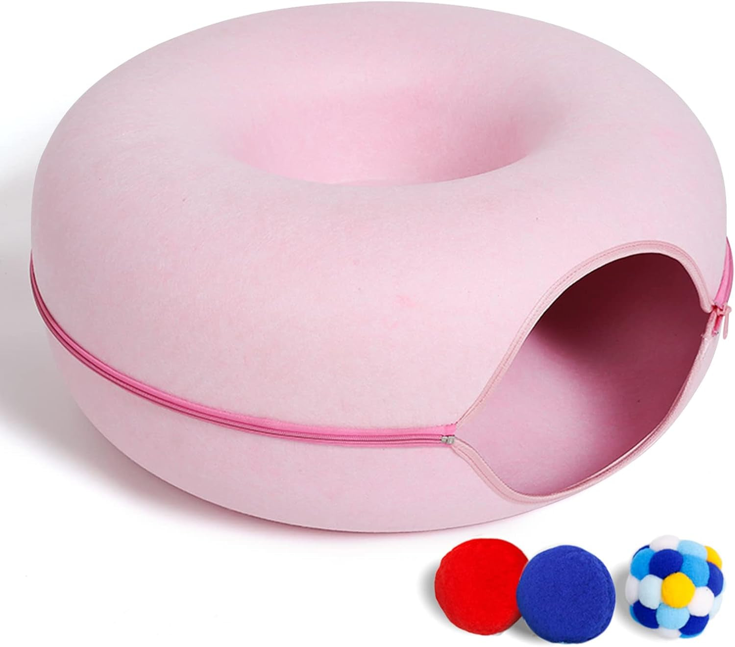 large-cat-tunnel-bed-for-indoor-cats-with-3-toys-scratch-resistant-donut-cat-bed-up-to-30-lbs-l-24x24x11-dark-grey