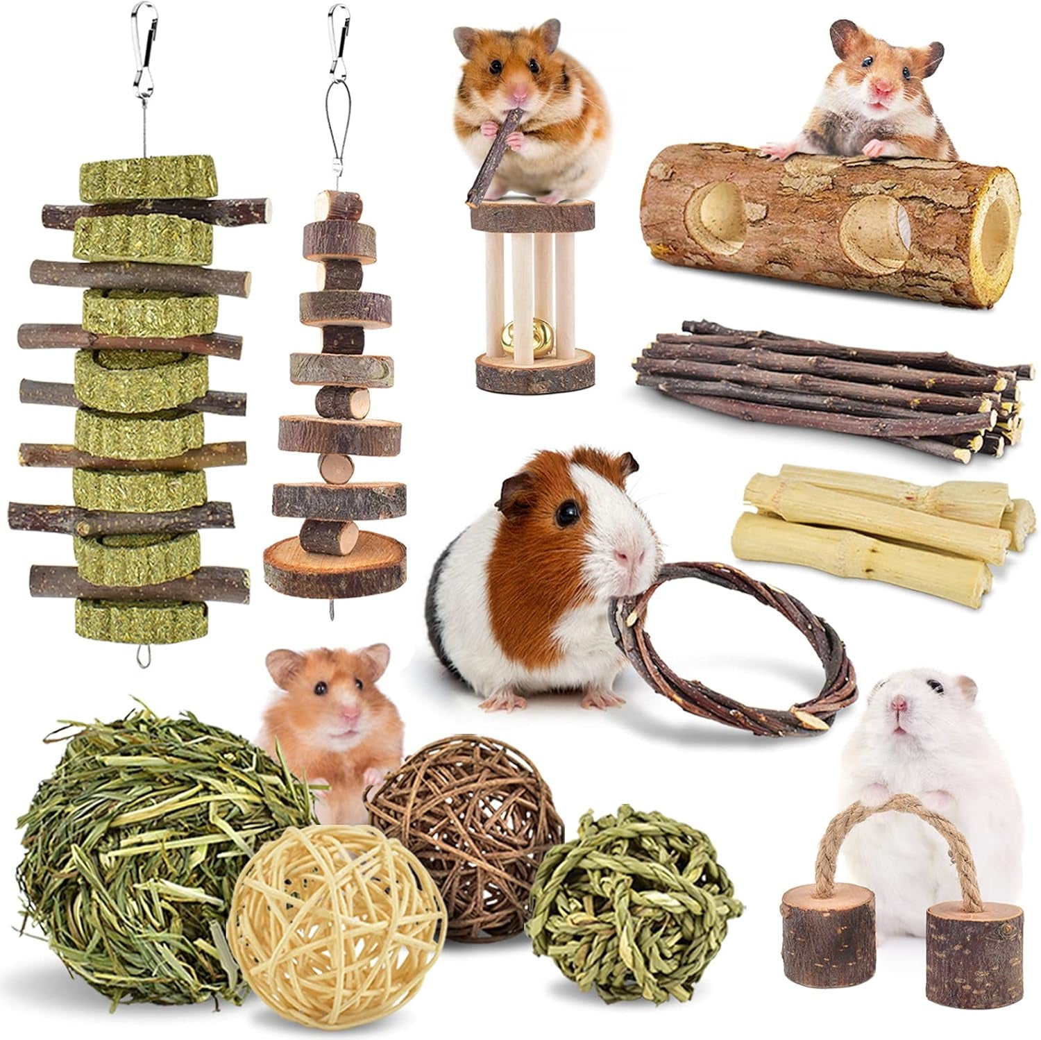 erkoon-new-12-pack-hamster-chew-toys-gerbil-rat-guinea-pig-chinchilla-chew-toys-accessories-natural-wooden-dumbbells-exercise-bell-roller-teeth-care-molar-toy-for-rabbits-bird-rabbits-hamster-gerbil