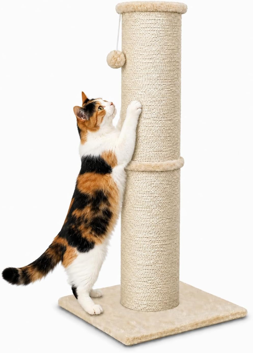 pawscrat-32-inch-tall-cat-scratching-post-5-5-inch-diameter-sisal-beige-natural-sisal-scratching-surface-with-a-dangling-ball-for-indoor-cats-scratch-resistant-durable-and-protect-your-furniture