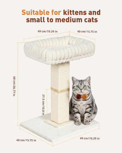 Morden Cat Scratching Post with Top Plush Bed for Indoor Cats | Removable & Washable Perch, Small Morden Cat Tree, Cat Tower with Scratch Post, Natural Sisal, White5