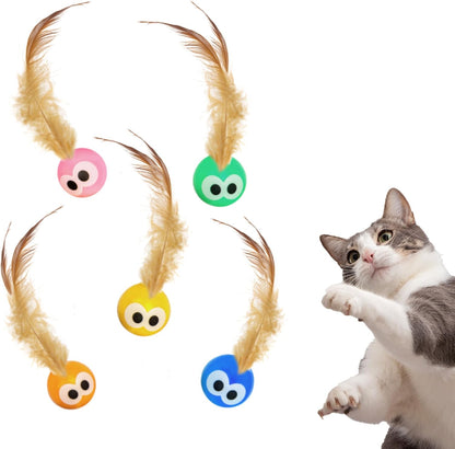 Bouncy Tails 5 Pack Interactive Bouncy Ball with Natural Feathers for Indoor Cats and Kittens Who Love to Play and Have Fun.1
