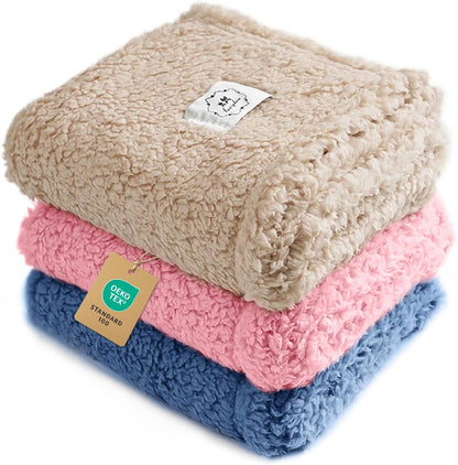 1 Pack 3 Calming Blankets Fluffy Premium Fleece Pet Blanket Soft Sherpa Throw for Dog Puppy Cat Beige Small (23" X16'')12