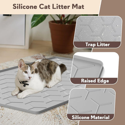 Garoopion Silicone Cat Litter Mat Large 40" X 28", Easy to Clean, Gray | Large Size Waterproof Silicone Mat with Raised Edges, Catch Litter, Protect Floor from Urine, Multi-Use for Dog/Sink/Kitchen2