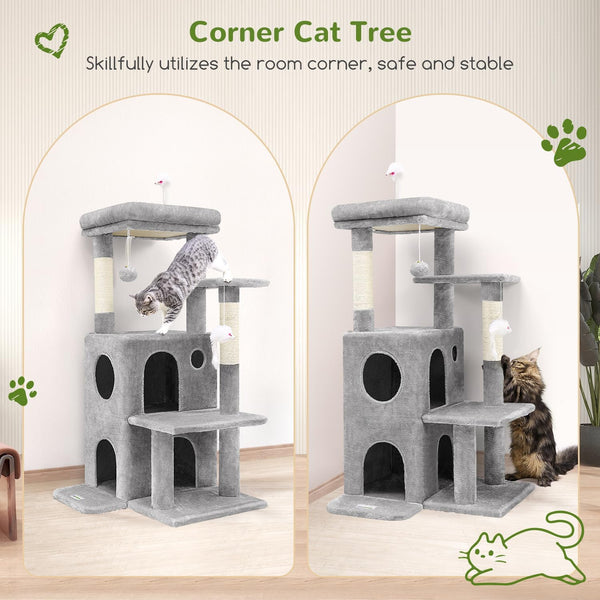 Globlazer Cat Tree Tower for Indoor Cats, 50-Inch Adult Cat Tree House for Large Adult Cats with Steps, Scratching Post, 2 Cat Caves, Dangling Toys, FC50, Light Grey2