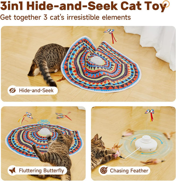 Potaroma Cat Toys Chargeable, 3In1 Hide and Seek, Interactive Fun | Automatic Fluttering Butterfly, Moving Feather, Kitten Wand, Indoor Kitty Exercise Kicker 22.8 Inch Cover for All Breeds2