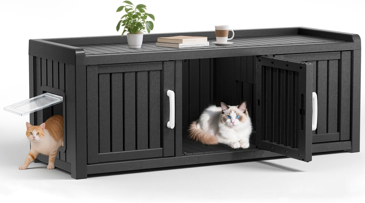 kamaboko-cat-litter-box-enclosure-waterproof-plastic-hidden-litter-box-furniture-with-openable-door-multi-functional-cat-furniture-for-living-room-bedroom-gray