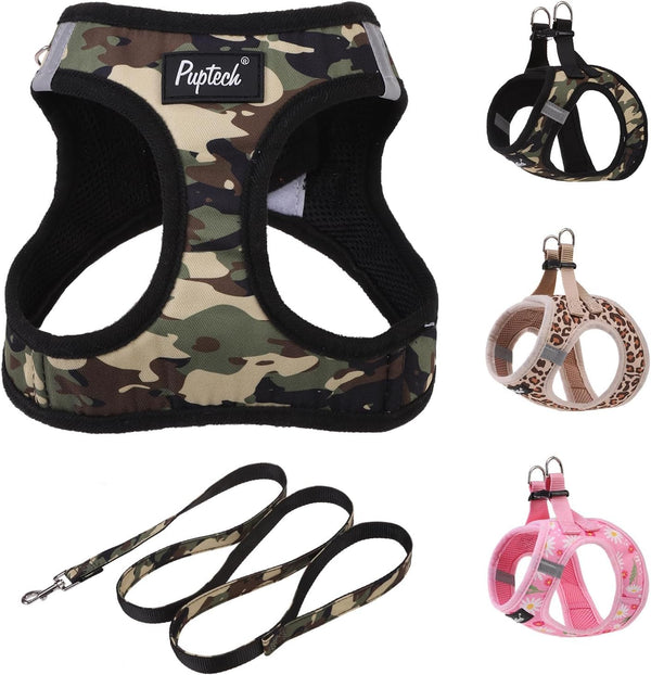 PUPTECK Dog Harness and Leash Set for Small Medium Dogs No Pull Step-In Soft Mesh Puppy Cat Vest Harnesses Reflective at Night, Green S22
