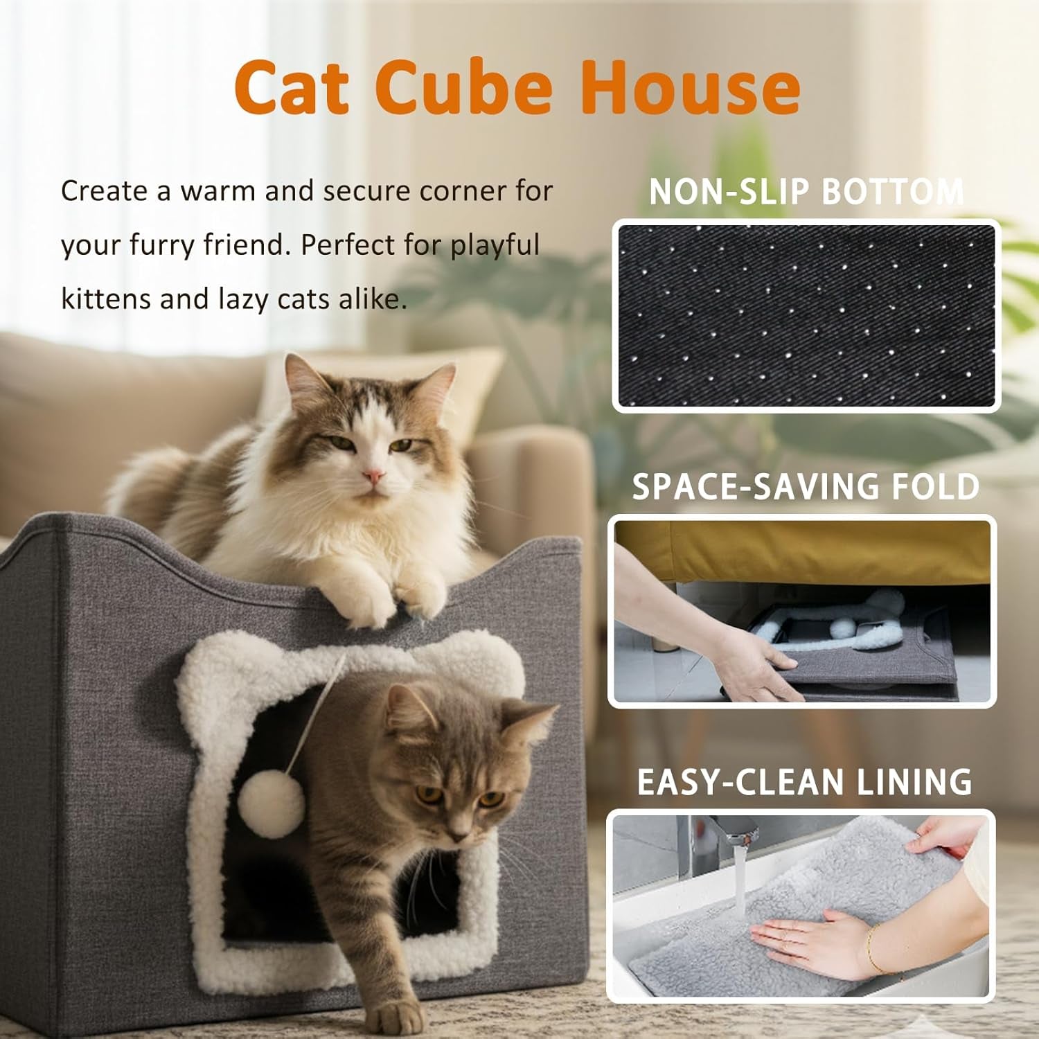 cat-houses-for-indoor-cats-large-cats-bed-cave-kitten-cube-box-cat-condo-with-scratching-pad-hanging-fluffy-ball-peekaboo-window-foldable-hideaway-hand-washable16x16x13-3-inches-grey