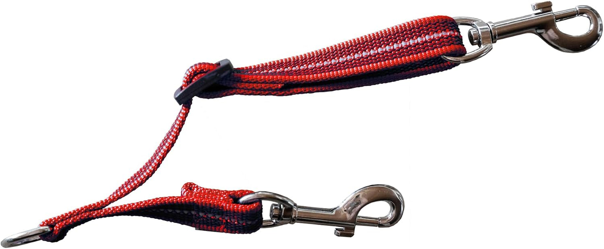 herm-sprenger-adjustable-coupling-strap-reflective-nylon-2-way-dog-leash-coupler-with-nickel-plated-swivel-clip-safety-backup-strap-for-prong-flat-collars-red
