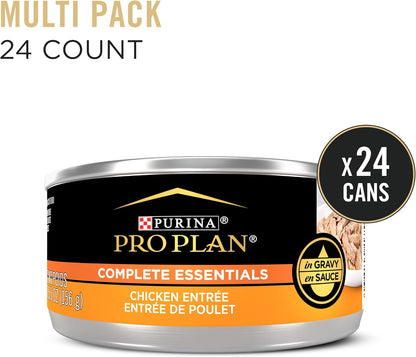 Purina Pro Plan Complete Essentials High Protein Cat Food Gravy, Wet Cat Food Chicken Entree - (Pack of 24) 5.5 Oz. Cans3