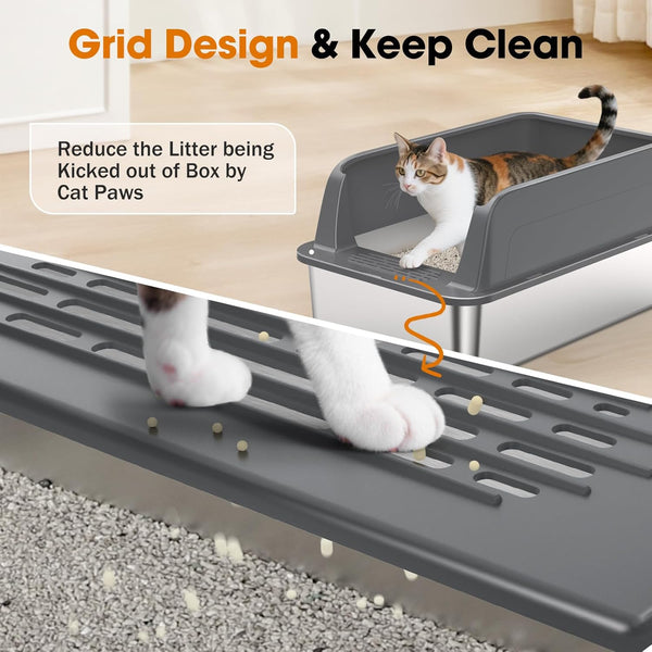 2PACK Stainless Steel Litter Box, Extra Large Litter Boxes for Big Cats, XL Metal Cat Litter Box with Lid High Sides, Anti-Urine Leakage, Non-Sticky, Scoop Included4