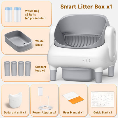 Automatic Cat Litter Box,Self Cleaning Litter Box for Multiple Cats with Open Top Design,App Control and Safety Protection,Ultra-Quiet,Easy Setup,Light Gray9