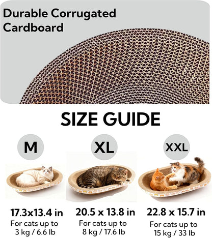 3 Pack Large Cat Scratcher Cardboard, Oval Cat Scratcher Bed Cat Scratch Pad Board Lounge Couch for Indoor Cats Bowl Shaped Cat Scratching Post Nest for Cats Grinding Claw Furniture Protector8