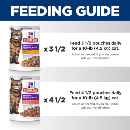 Hill'S Science Diet Sensitive Stomach & Skin Wet Cat Food Variety Pack | #1 Veterinarian Recommended, Adult Formula, Chicken & Beef, Salmon & Tuna, 2.8 Oz. Pouches, 12-Pack9