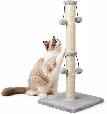 Dimaka 29'' Cat Scratching Post, Natural Sisal Rope Scratcher Post, Kitten Claw Scratch with 4 Danglingtoy Balls for Large Cats (Grey)1