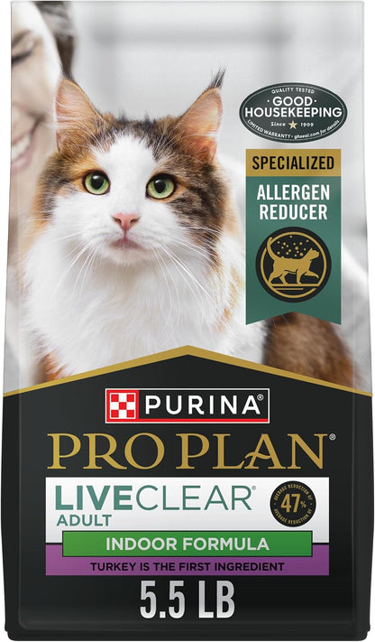 Purina Pro Plan Indoor Cat Food Liveclear Cat Allergen Reducing Turkey and Rice Formula - 5.5 Lb. Bag1