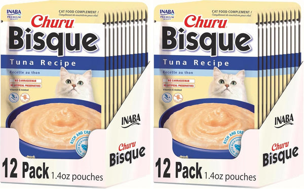INABA Churu Bisque for Cats, Creamy Lickable Purée Side Dish with Vitamin E, 1.4 Ounces per Pouch, 12 Pouches, Tuna & Chicken Variety19