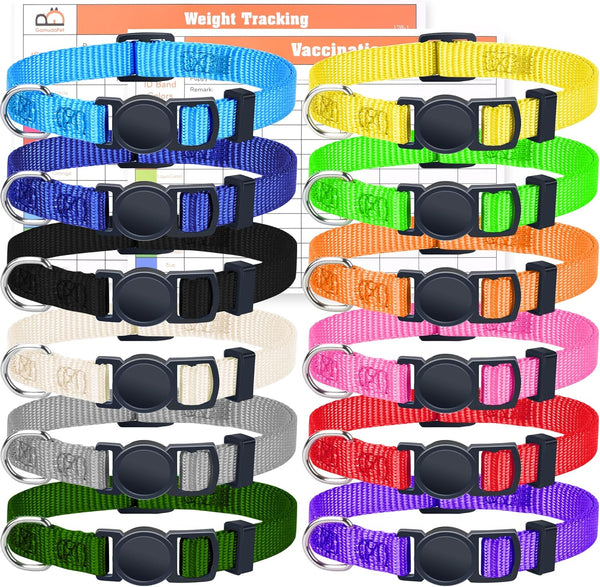 GAMUDA Puppy ID Collars - Super Soft Nylon Whelping Set - Adjustable Breakaway Litter for Pups - Assorted Colors Plain & Identification with 2 Record Keeping Charts - Set of 12 (S)1