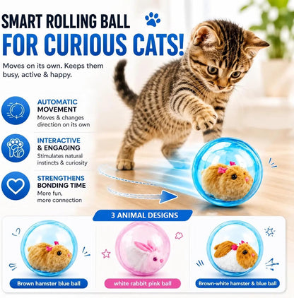 2026 New Self-Rolling Interactive Cat Ball Realistic Animal Automatic Moving Rolling Cat Ball 360° Rolling Spin Moving Cat Ball Fun Indoor Interactive Pet Ball for Cats Dogs Chasing (Blue, Mouse-A)2