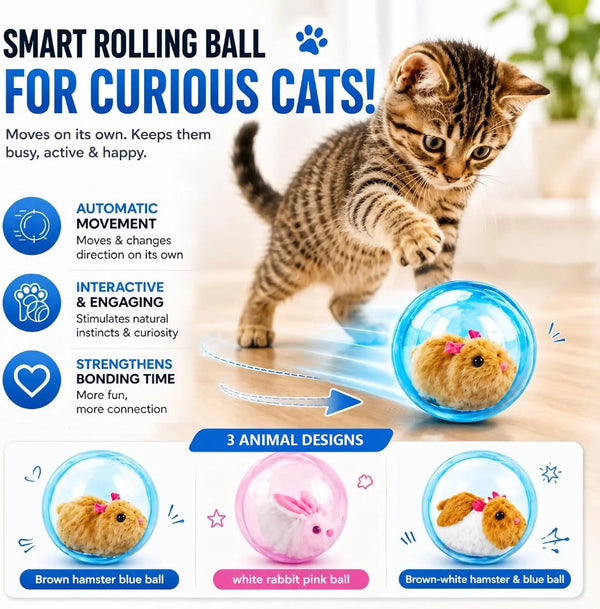 2026 New Self-Rolling Interactive Cat Ball Realistic Animal Automatic Moving Rolling Cat Ball 360° Rolling Spin Moving Cat Ball Fun Indoor Interactive Pet Ball for Cats Dogs Chasing (Blue, Mouse-A)2