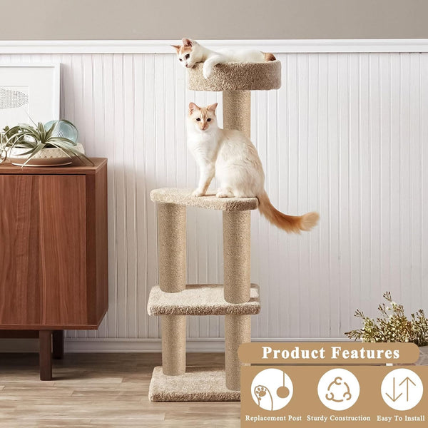4 Pcs Cat Scratching Post Replacement, Natural Jute Pole Cat Tree Replacement Parts, Cat Scratch Pole with 8 M8 Screws and 1 Wrench for Indoor Kittens Tower (11.8 X 3.3 In)4