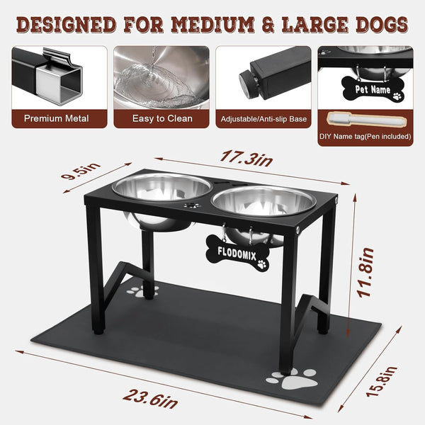 Elevated Dog Bowls, Metal Raised Dog Bowl Stand with 2 Thick 58Oz Stainless Steel Food Bowls & Non-Slip Mat - 11.8" Tall for Medium/Large Breeds3