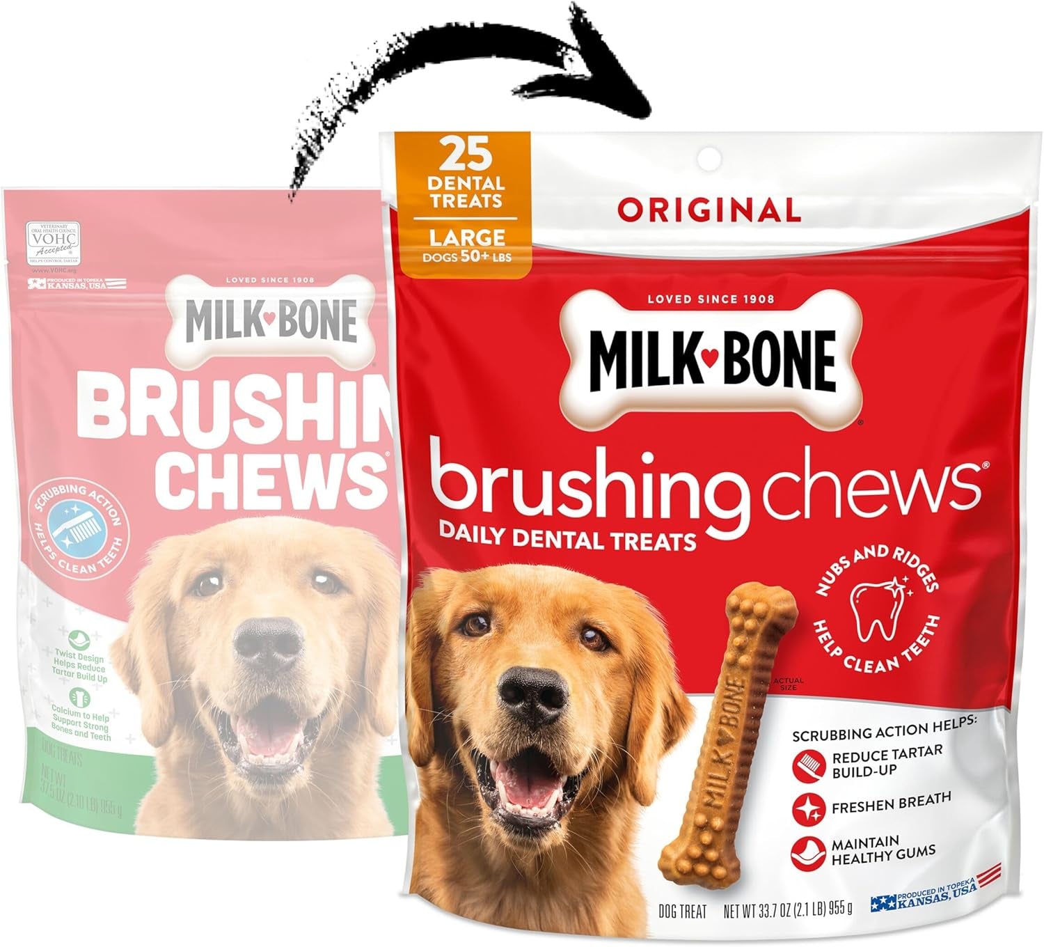 milk-bone-brushing-chews-large-daily-dental-dog-treats-33-7-oz-bag-25-treats-chicken-flavored-vohc-accepted-dental-chews-helps-clean-teeth-and-freshen-breath-for-large-dogs-50-lbs-and-up