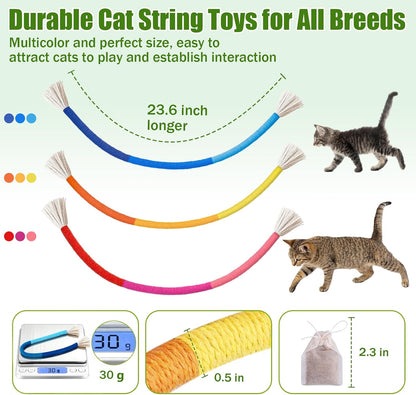 Retro Shaw Cat Toys Chew Ropes with Natural Catnip, 23.6 Inches, 3 Pack | Safe Teeth Cleaning String, for Indoor Cats, Soft Sisal Material, Interactive Fun Cats Nip Kicker4