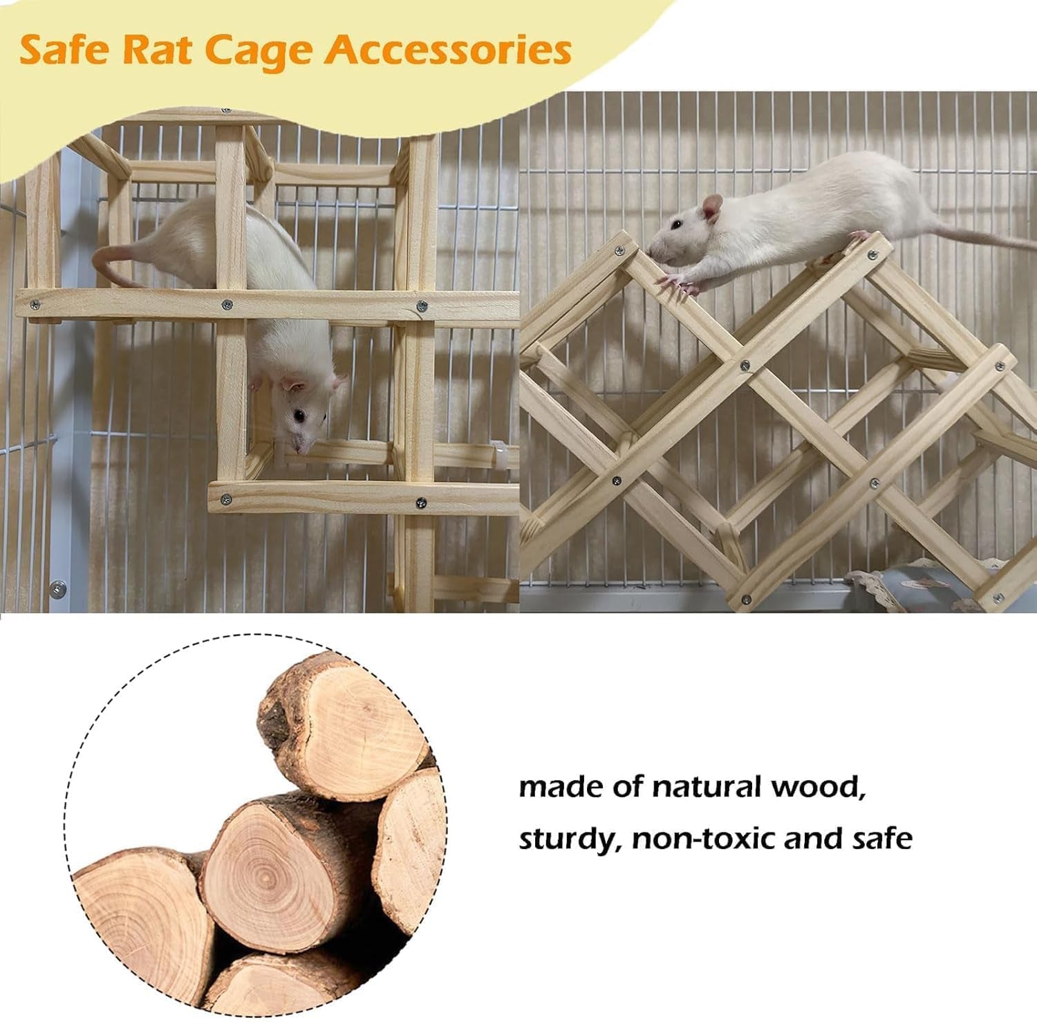kiln-dried-wood-rat-climb-toy-hanging-cage-ladder-activity-m-1pc-natural-rat-cage-bridge-multiple-openings-directional-ramps-offer-challenges-to-satisfy-rats-instincts-for-explore-play