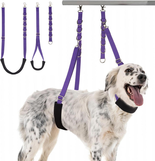 Dog Grooming Belly Strap - 3PCS Grooming Restraint Set Adjustable Belly Band Loops Strap with Padded Support & Loop Extension Straps Pet Grooming Harness Kit for Dogs (Voilet)1