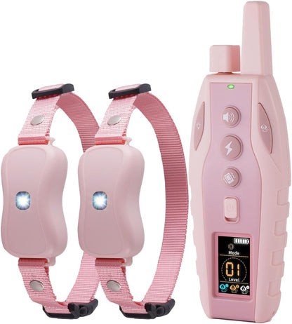 Dog Shock Collar 2 Dog- 3300FT Dog Training Collar for Small Medium Large Dog (5-120Lbs) with Remote,Ip67 Waterproof E-Collar with Beep (8 Sounds) Vibration (1-16) Shock (1-16) Flash Light,Pink1