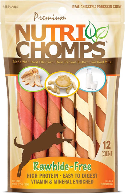 Nutri Chomps Dog Chews, 5-Inch Twists, Easy to Digest, Rawhide-Free Dog Treats, 15 Count, Real Chicken, Peanut Butter and Milk Flavors | a Rawhide-Free Chew That'S Gentle and Easy to Digest, Made with the Real, Wholesome Ingredients Dogs Love15