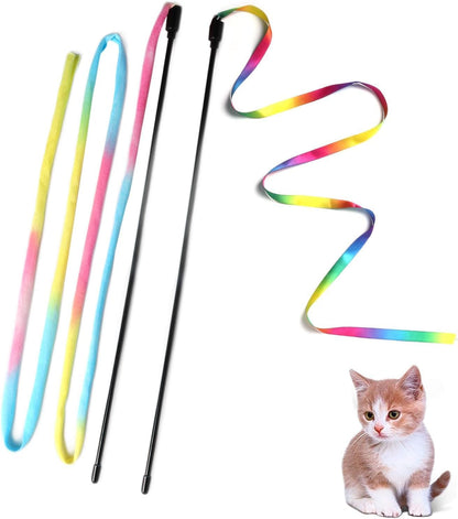 Cat Wand Toys Interactive Kitten Toys for Indoor Cats-2Pcs | Colorful Teaser Wand String for Exercise Kitten Stick Kitty Rope Toy Rainbow Ribbon Cat Charmer1