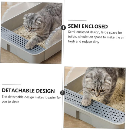 Semi-Enclosed Cat Litter Pan Toilet, Detachable Anti-Splash Durable Polymer Kitten Litter Box, Small Grey Potty for Indoor Cat Housebreaking6