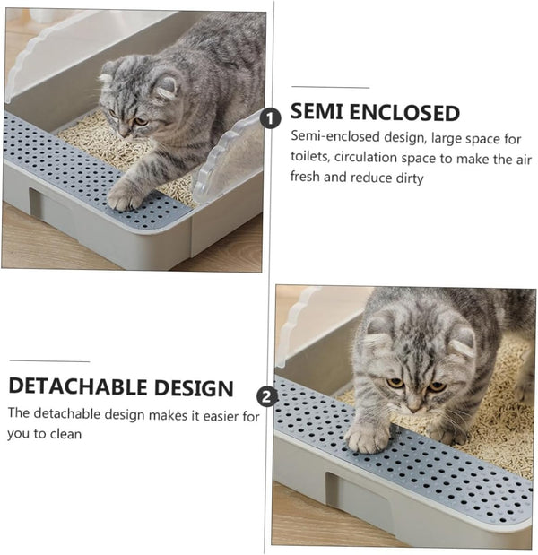 Semi-Enclosed Cat Litter Pan Toilet, Detachable Anti-Splash Durable Polymer Kitten Litter Box, Small Grey Potty for Indoor Cat Housebreaking6
