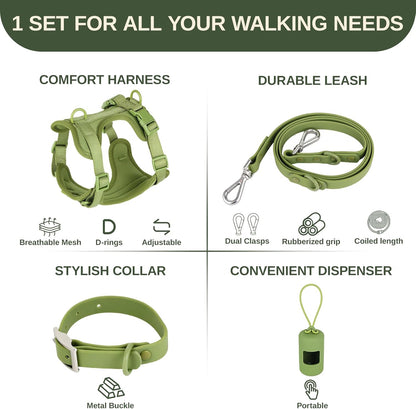 4-In-1 No Pull Dog Harness Set with Collar, Leash, Poop Bag, Adjustable, S3