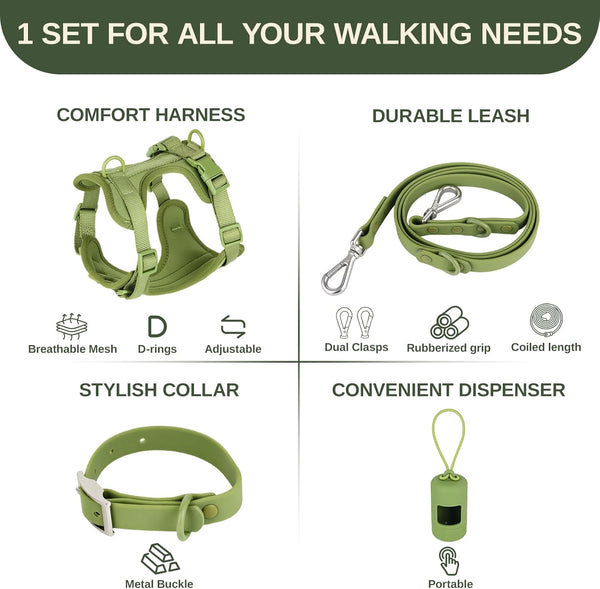 4-In-1 No Pull Dog Harness Set with Collar, Leash, Poop Bag, Adjustable, S3