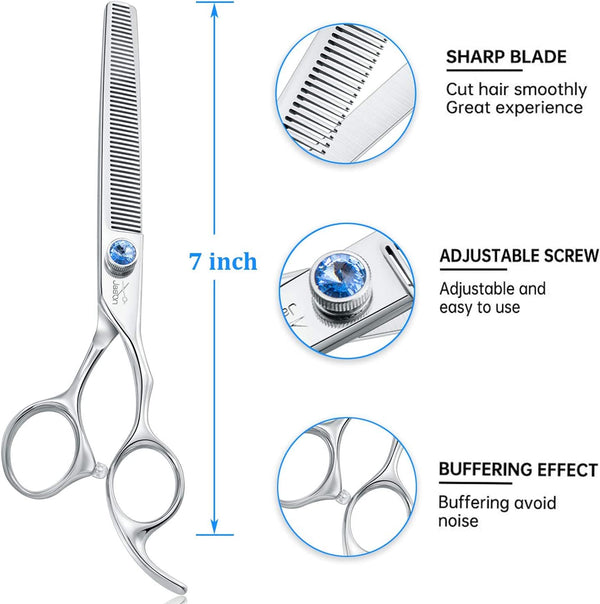 JASON Dog Grooming Thinning Scissors - 7" Trimming Blending Shears 50 Teeth | Ergonomic Pet Thinner Blender Shear Cat Texturizing Kit with Offset Handle and a Jewelled Screw, 30% Thinning Rate2