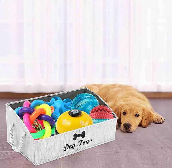 Morezi Large Dog Toy Bin Puppy Shallow Toy Basket Dog Toy Storage Perfect for Living Room Playroom Closet Home Organization - Grey Canvas5