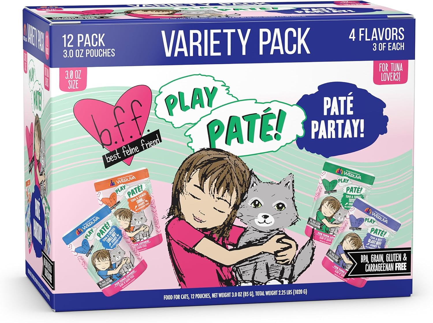 weruva-b-f-f-play-best-feline-friend-pate-lovers-aw-yeah-pate-partay-variety-pack-3oz-pouch-pack-of-12