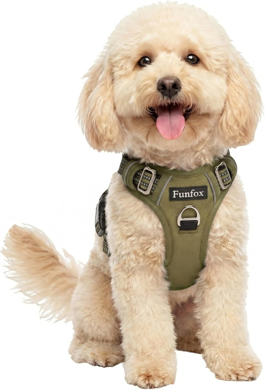 funfox-dog-harness-medium-sized-dog-vertical-handle-easy-control-no-pull-pet-vest-adjustable-with-2-leash-clips-soft-material-reflective-safe-night-walking-for-small-medium-large-breed-black-m