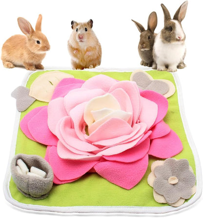 Rabbit Foraging Mat Snuffle Mat for Small Animals Bunny Puzzle Toys Pets Interactive Feeding Mat for Guinea Pigs Hedgehog Chinchilla Puppies (Pink)1