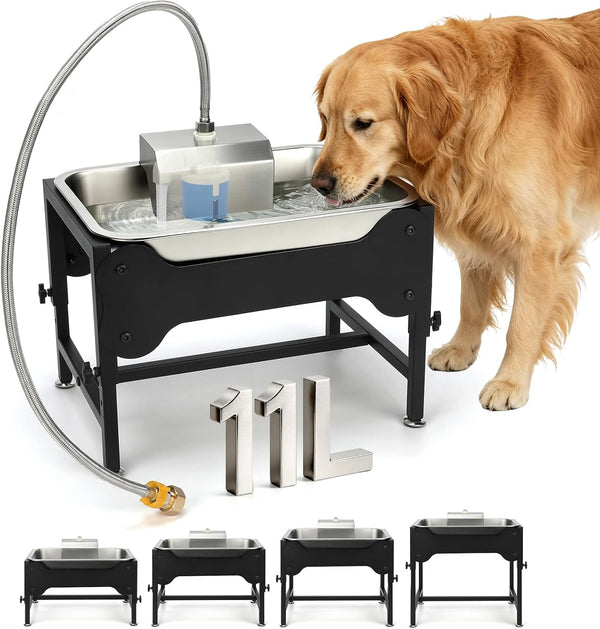 BWOGUE 3 Gal Automatic Dog Water Dispenser, Elevated Outdoor Bowl for Dogs | Automatic Water Dispenser for Dogs, Stainless Steel Pet Waterer, 9/11/13/15 in Stand, Float Valve, Big Dogs Pets Livestock1