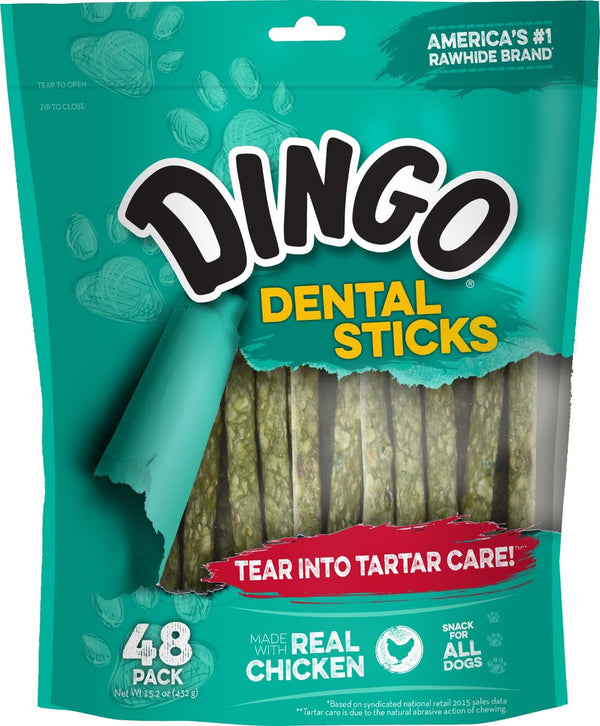 Dingo Dental Sticks Dog Treats with Real Chicken & Parsley, 48 Count | Real Parsley Freshens Breath, Chewing Reduces Tartar & Plaque, Fully Digestible, for Adult Dogs1