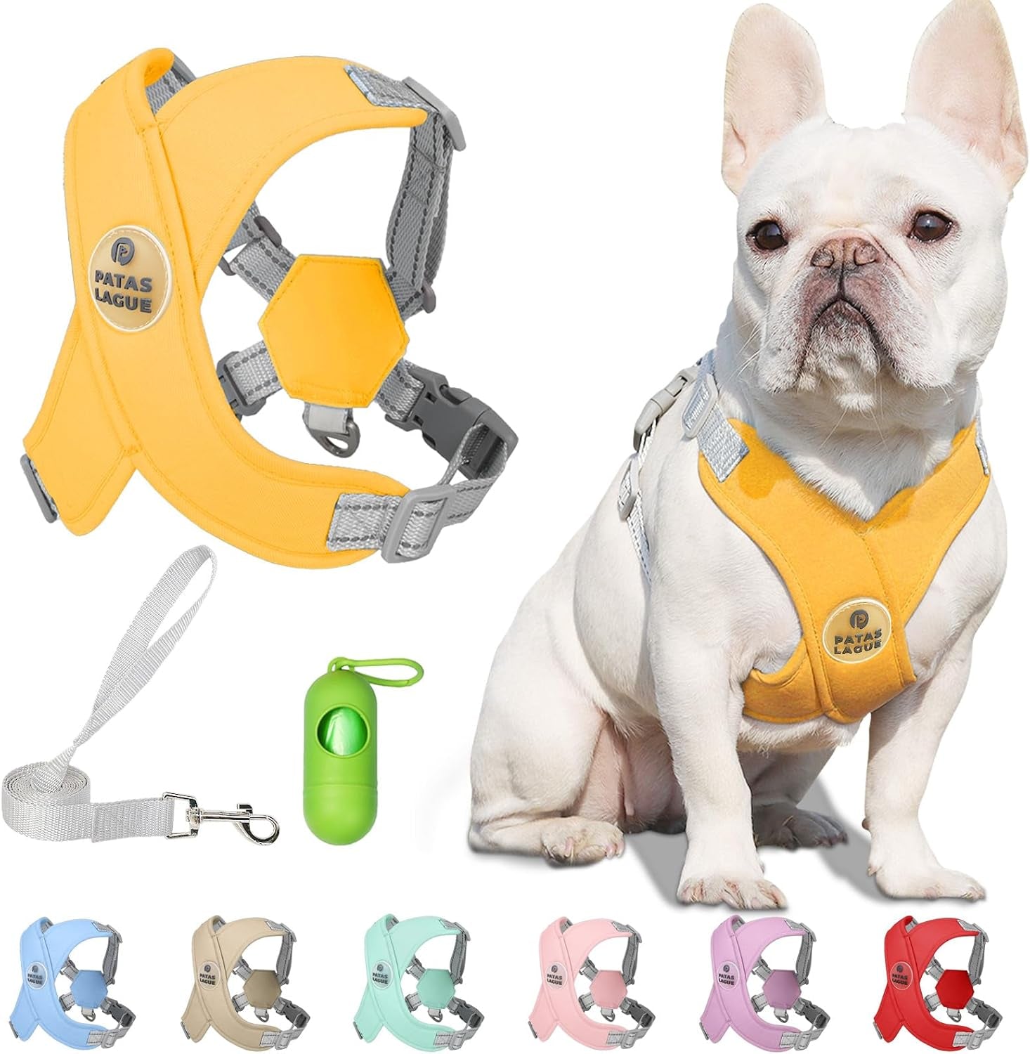 patas-lague-dog-harness-with-leash-set-adjustable-soft-padded-step-in-dog-vest-no-choke-no-pull-reflective-for-small-medium-pets-with-poop-bags-and-dispenser-solid-and-no-chew-pink-m